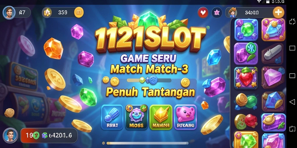 Tampilan gameplay seru dalam 1121SLOT dengan objek-objek warna-warni.