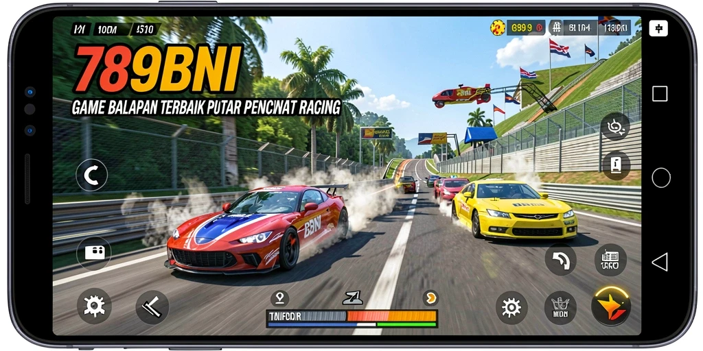 Tampilan gameplay menegangkan saat mobil berlomba di lintasan.