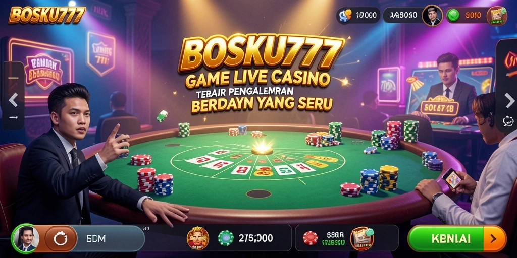 Screenshot permainan BOSKU777 dengan dealer dan pemain interaktif.