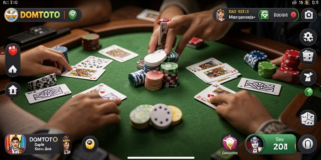 Tampilan screenshot DOMTOTO yang menunjukkan suasana permainan Gaple yang seru.