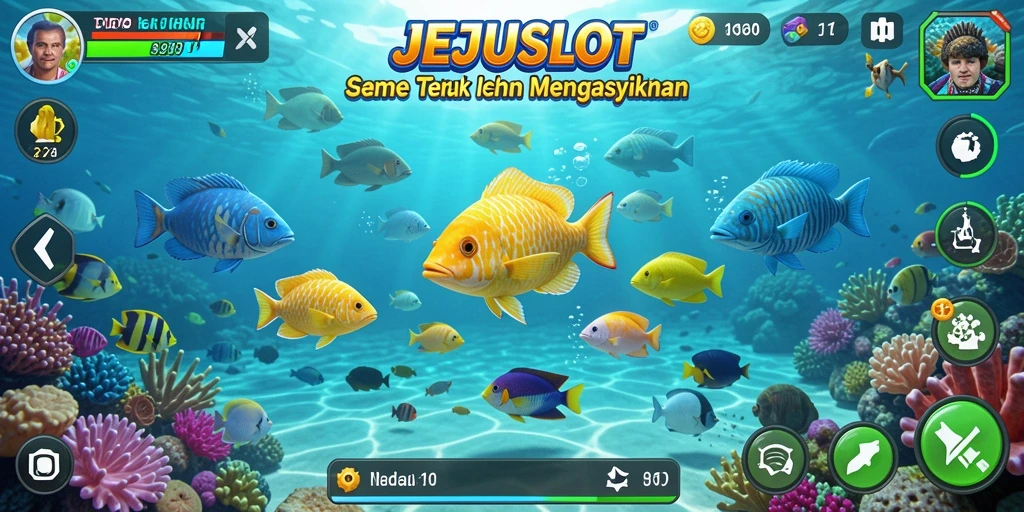 Tampilan gameplay seru dari JEJUSLOT saat menembak ikan.