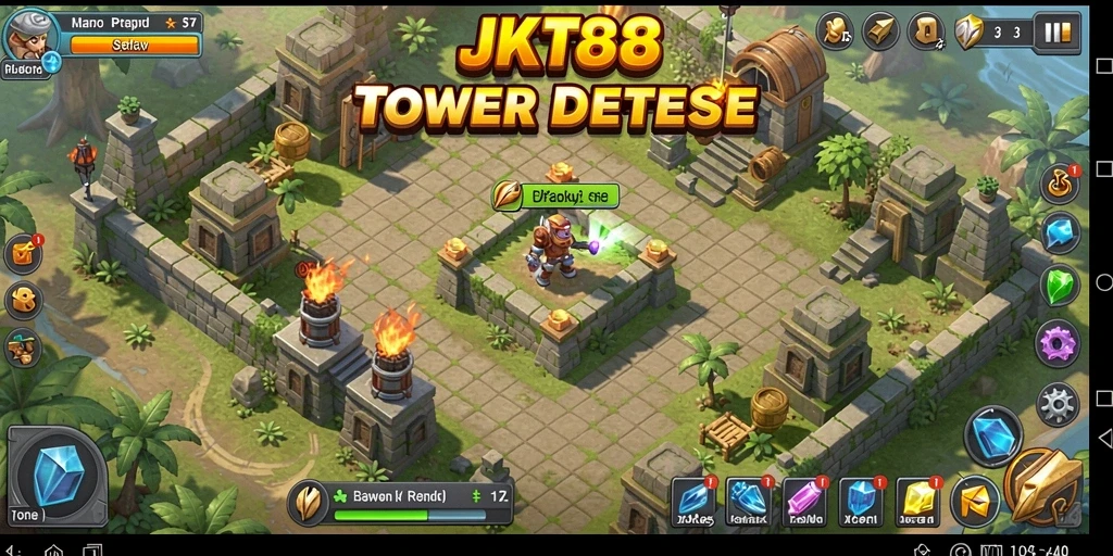 Tampilan gameplay seru JKT88 di Tower Defense.
