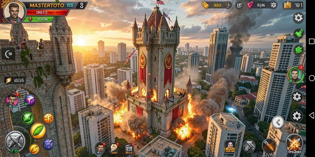 Tampilan gameplay seru MASTERTOTO dalam pertarungan Tower Defense.