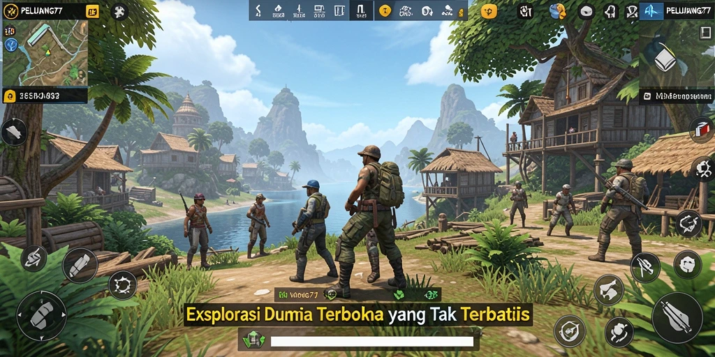 Screenshot PELUANG77 menampilkan dunia terbuka yang luas dan penuh petualangan.