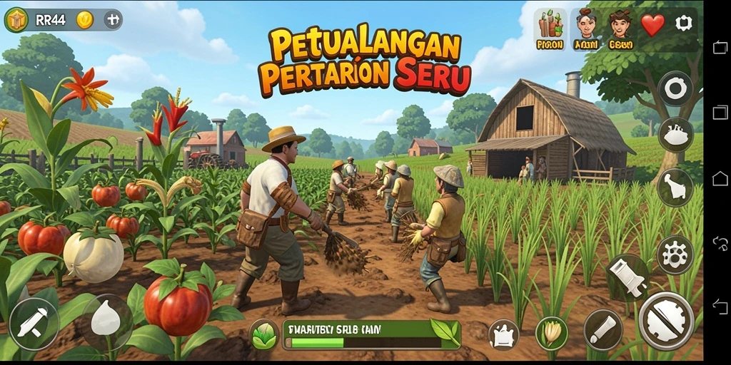 Tangkapan layar gameplay RR44 menampilkan ladang yang rimbun dan berwarna-warni.